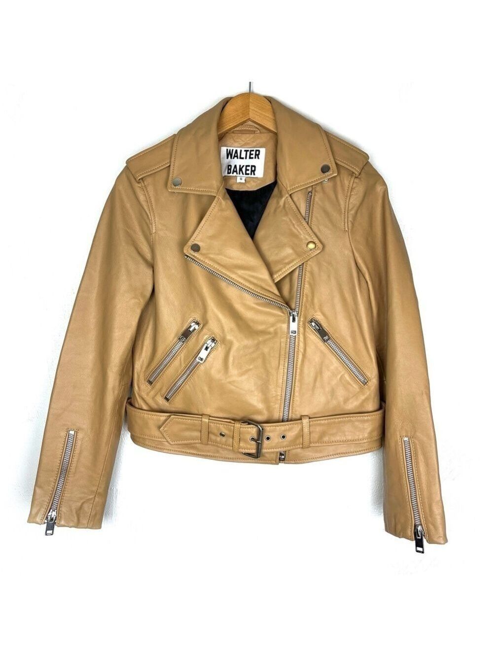 Like New Walter Baker Tan Lamb Leather Moto Jacket size small - Picture 2 of 5